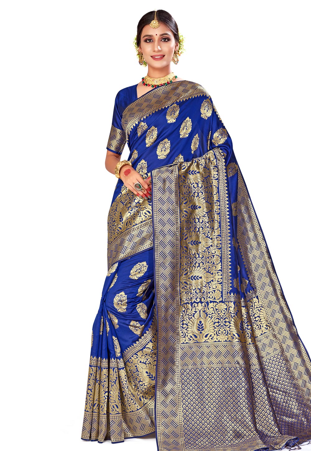 Blue Banarasi Silk Saree With Blouse 204487