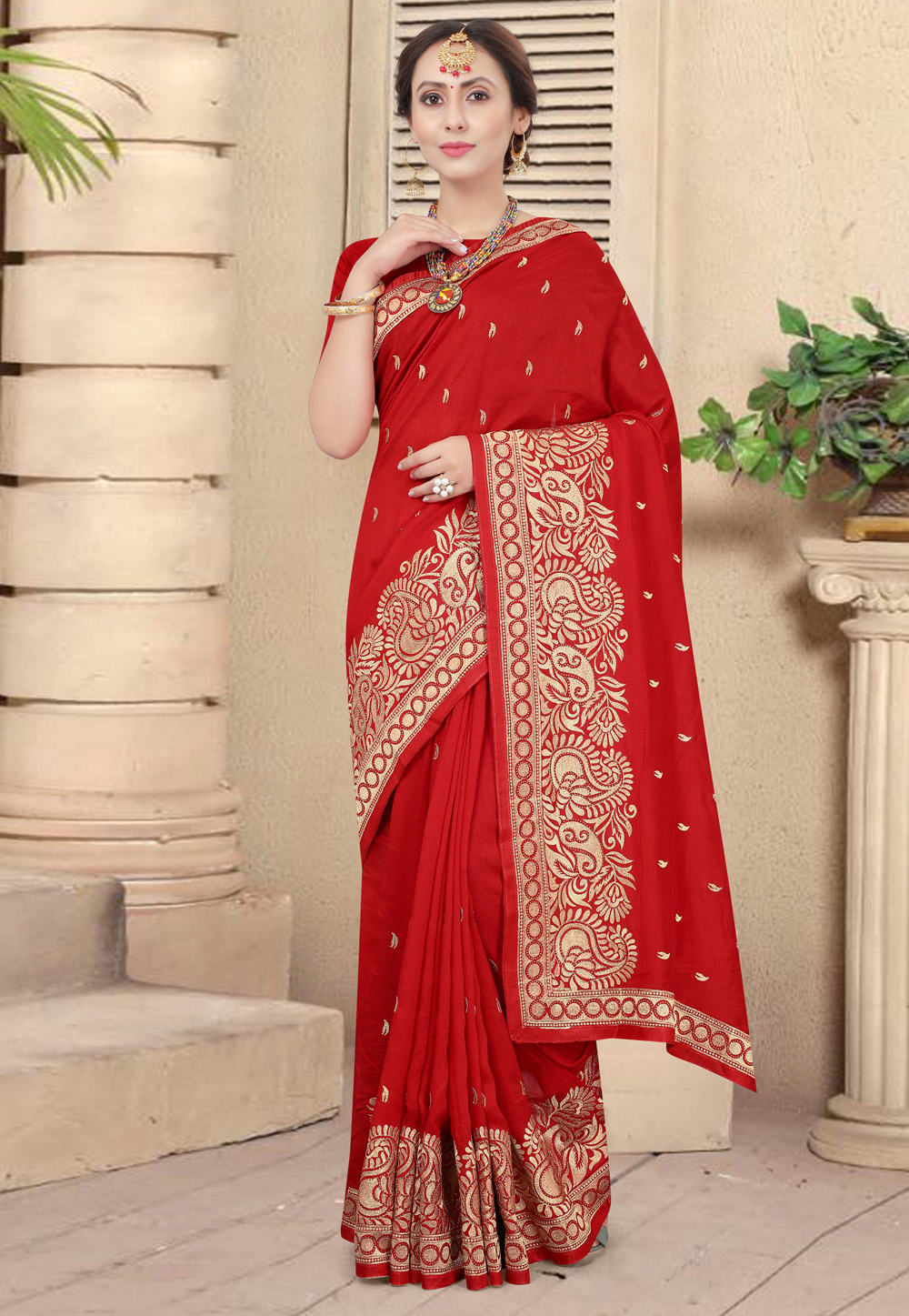 Red Silk Saree With Blouse 219310
