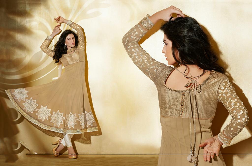 Brown Embroidered Faux Georgette anarkali Suit 31999