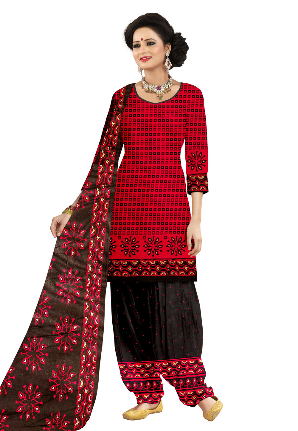 Red Crepe Punjabi Suit 205260