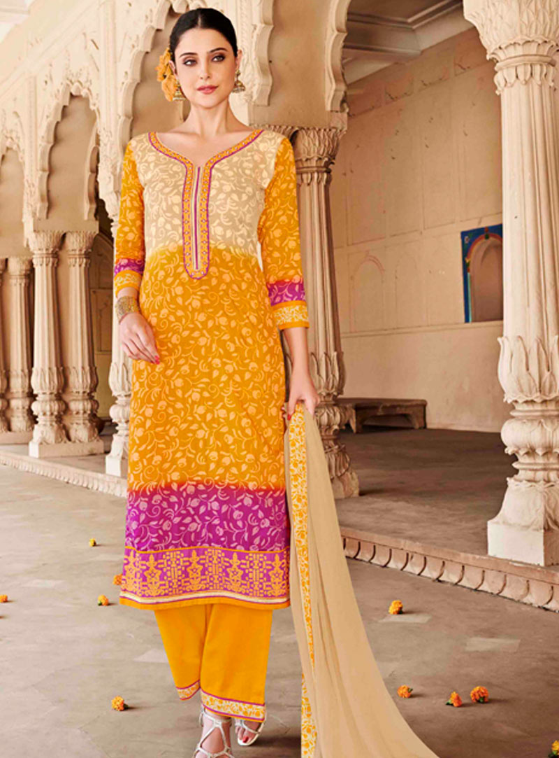 Orange Cotton Silk Pant Style Salwar Suit 47158