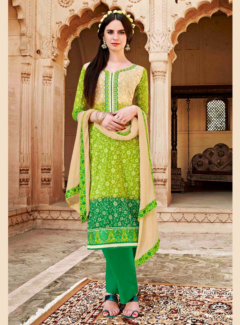 Green Cotton Silk Pant Style Salwar Suit 47159