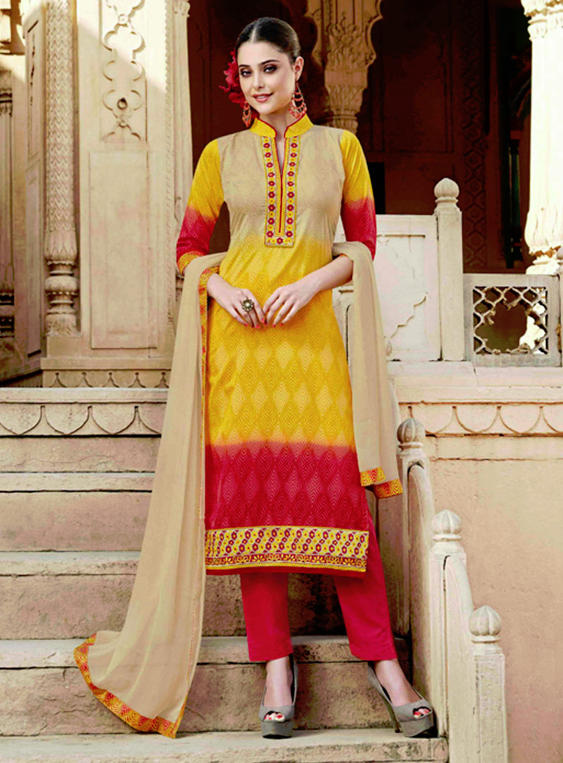 Yellow Cotton Silk Pant Style Salwar Suit 47160