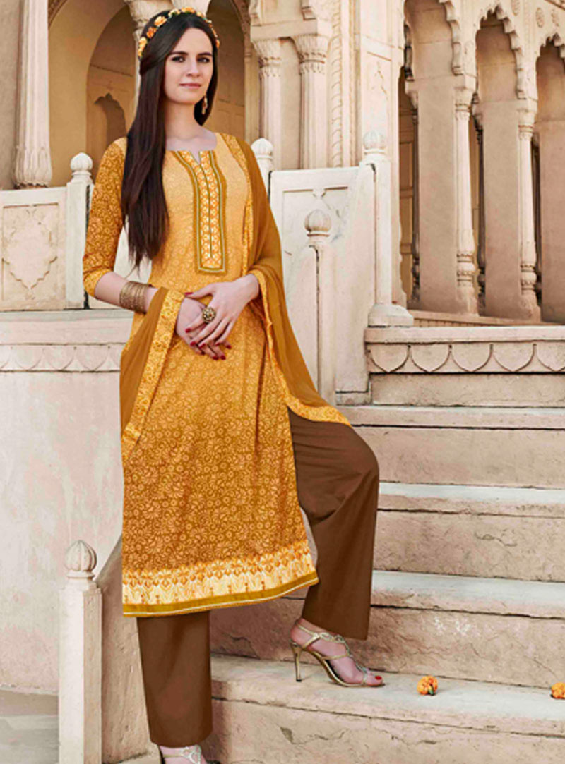 Orange Cotton Silk Pant Style Salwar Suit 47162