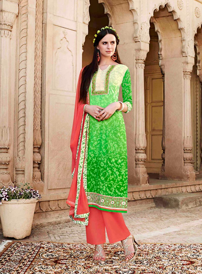 Green Cotton Silk Pant Style Salwar Suit 47165