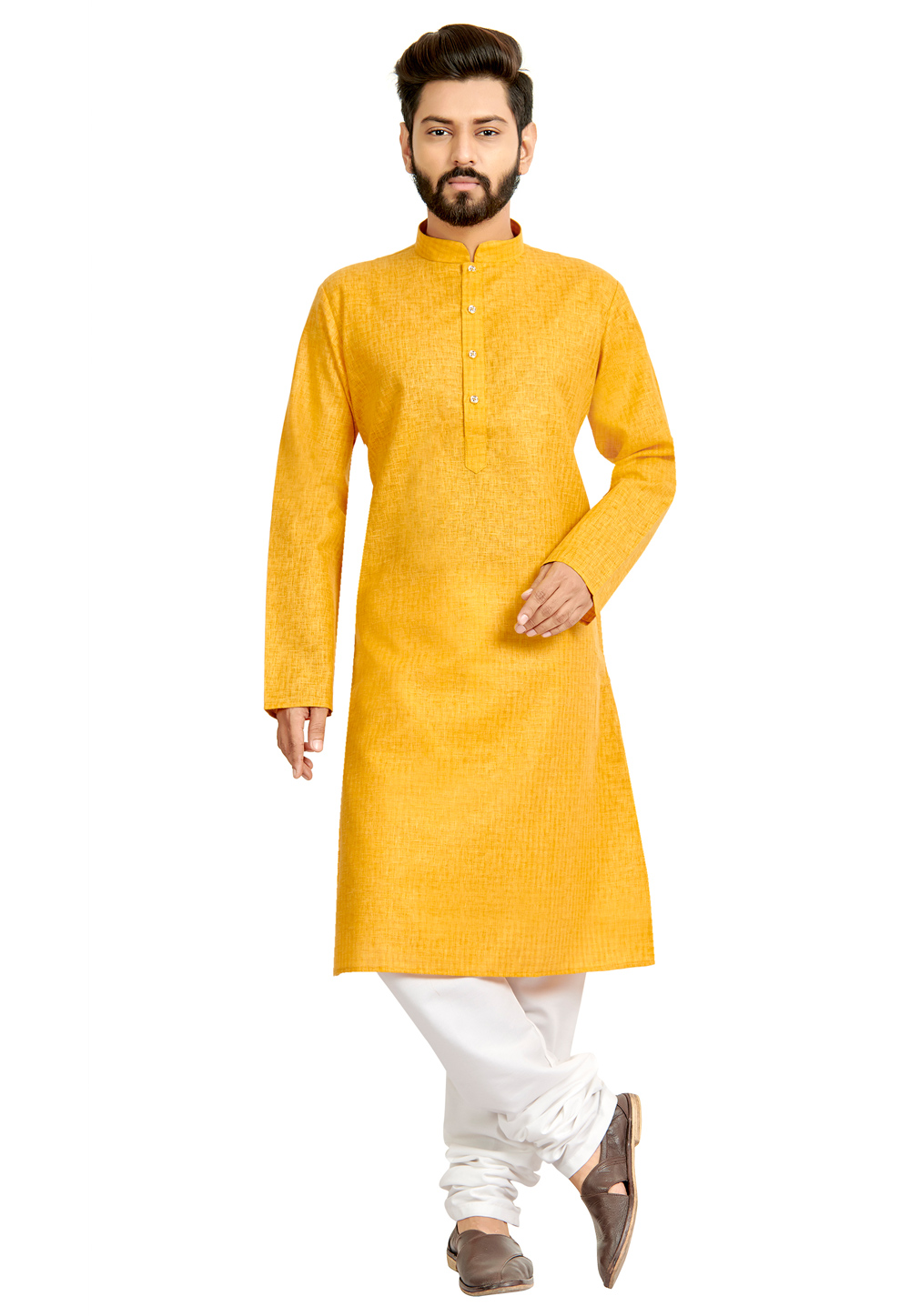 Yellow Cotton Readymade Kurta Pajama 206821