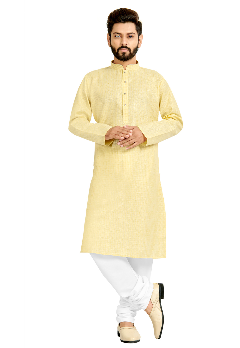 Yellow Cotton Readymade Kurta Pajama 206823