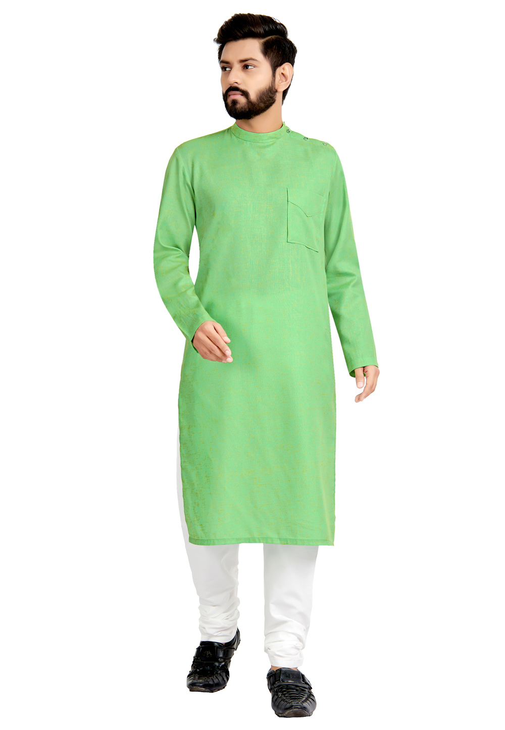 Light Green Cotton Kurta Pajama 222854