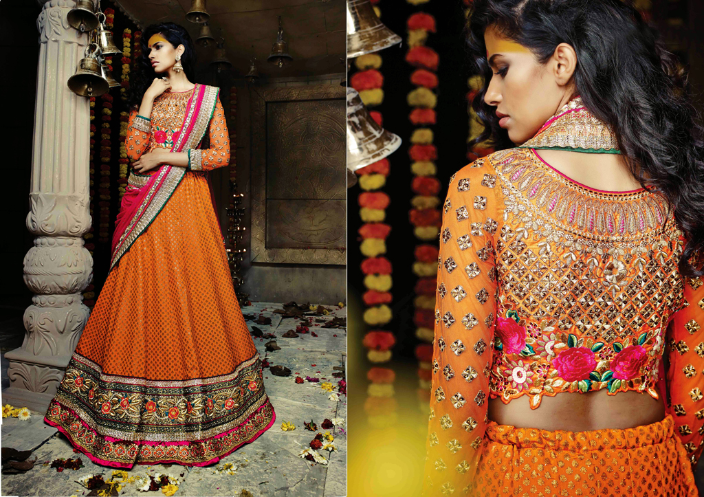 Orange Banarasi Jacquard Wedding Lehenga Choli 47168