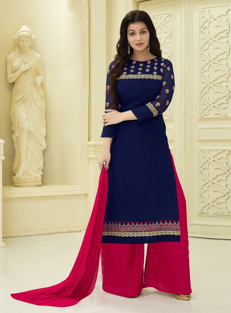 Ayesha Takia Navy Blue Faux Georgette Pakistani Style Suit 102996