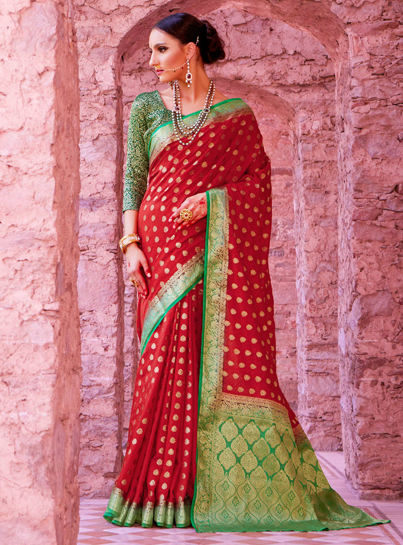 Red Silk Saree With Blouse 108318