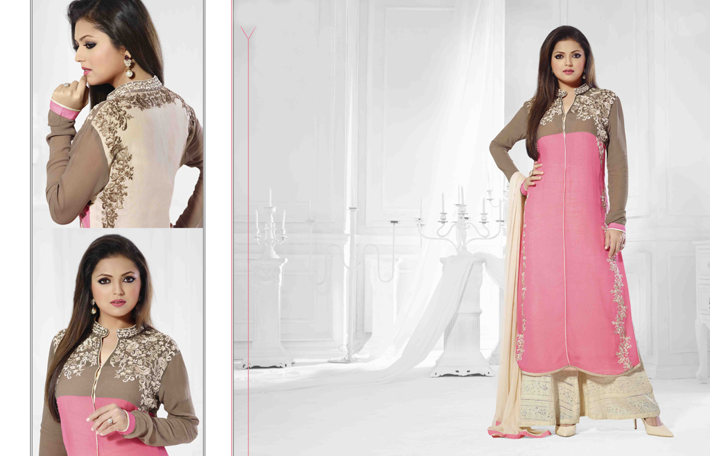 Pink Georgette Palazzo Style Suit 47263