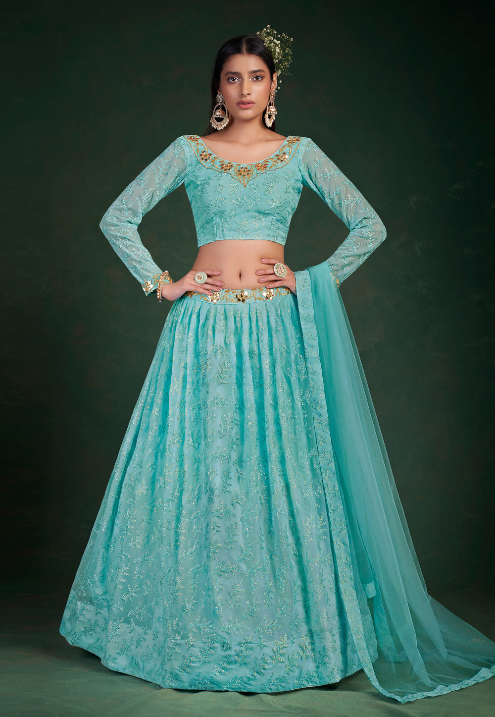 Sky Blue Georgette A Line Lehenga Choli 251807