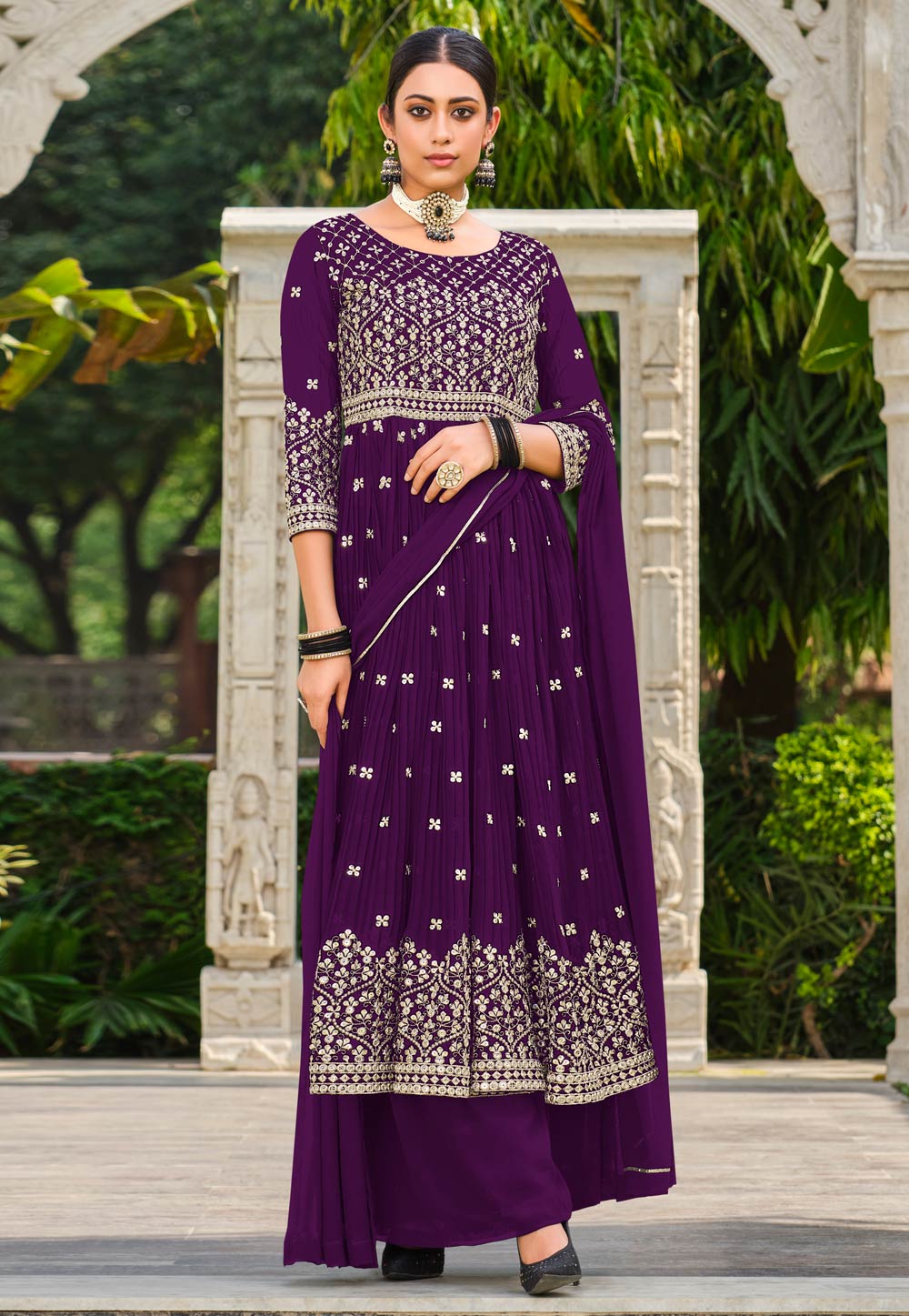 Purple Faux Georgette Readymade Pakistani Suit 265433