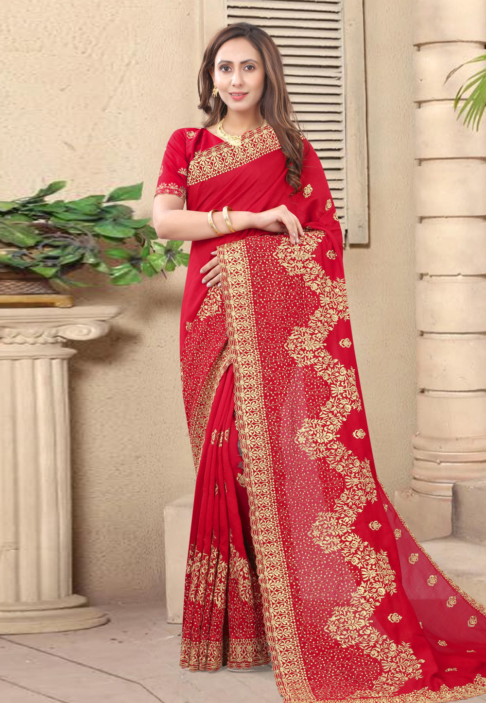 Red Silk Saree With Blouse 219690