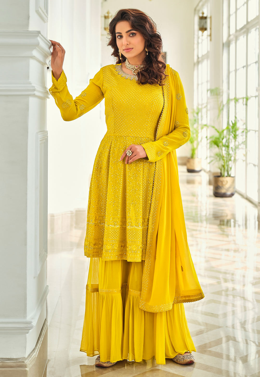 Yellow Georgette Sharara Suit 239795