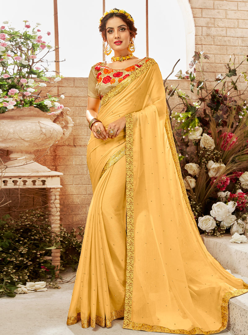 Yellow Chiffon Saree With Blouse 148050