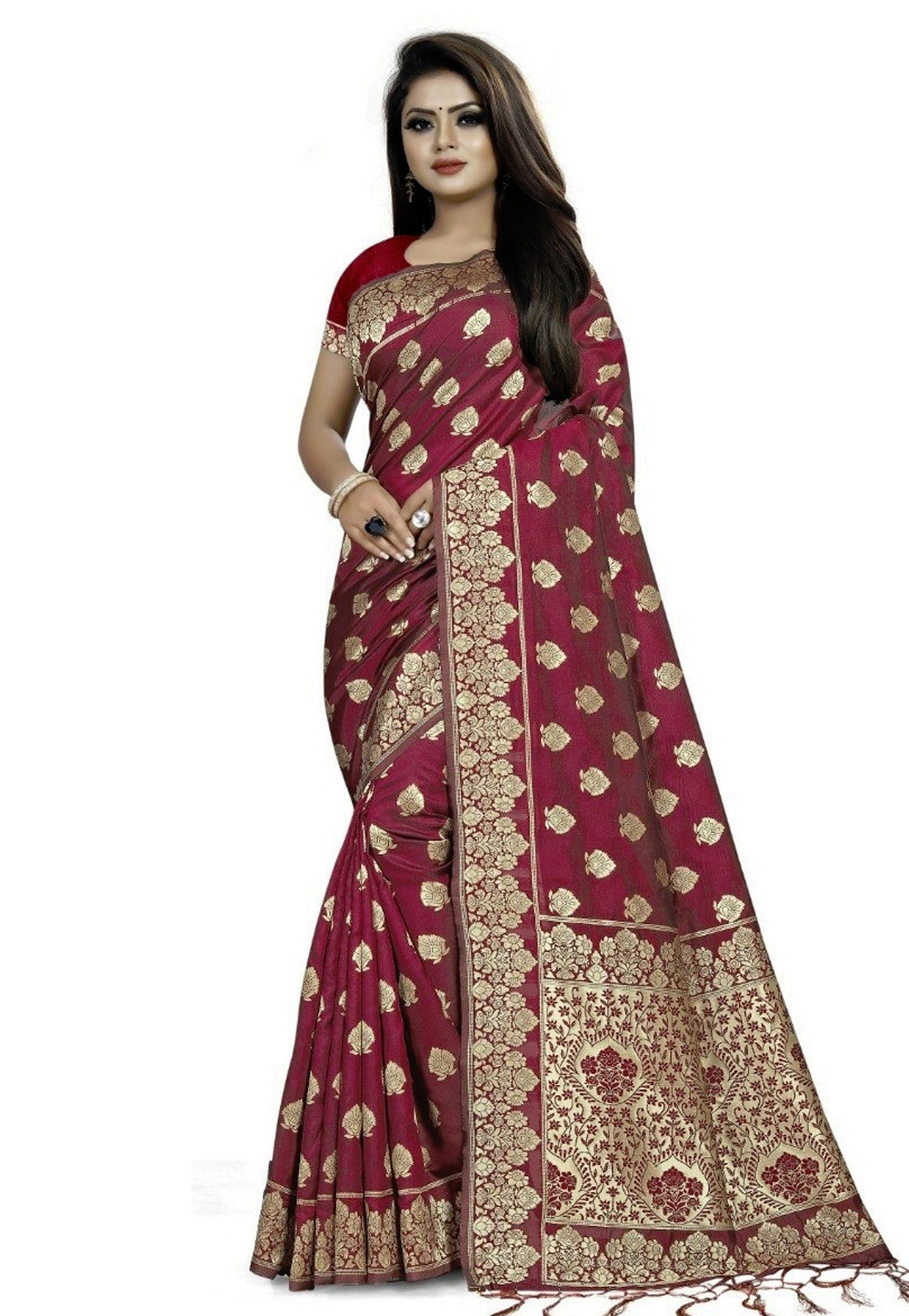 Maroon Banarasi Silk Festival Wear Saree 203449