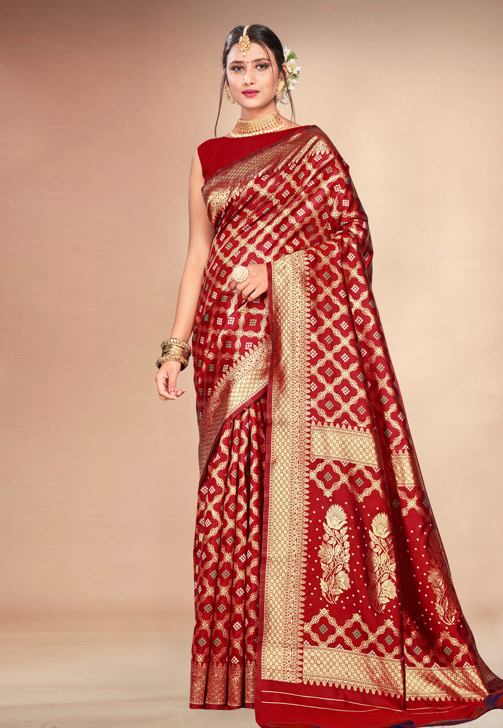 Red Banarasi Silk Saree With Blouse 216935