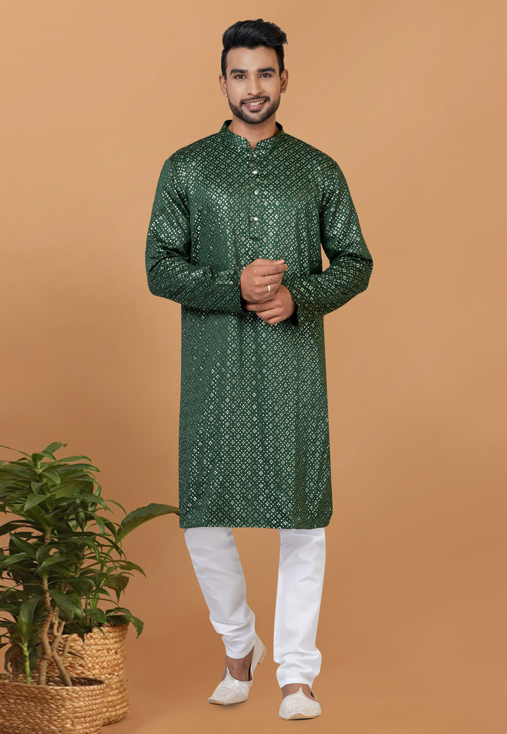 Green Silk Kurta Pajama 274281