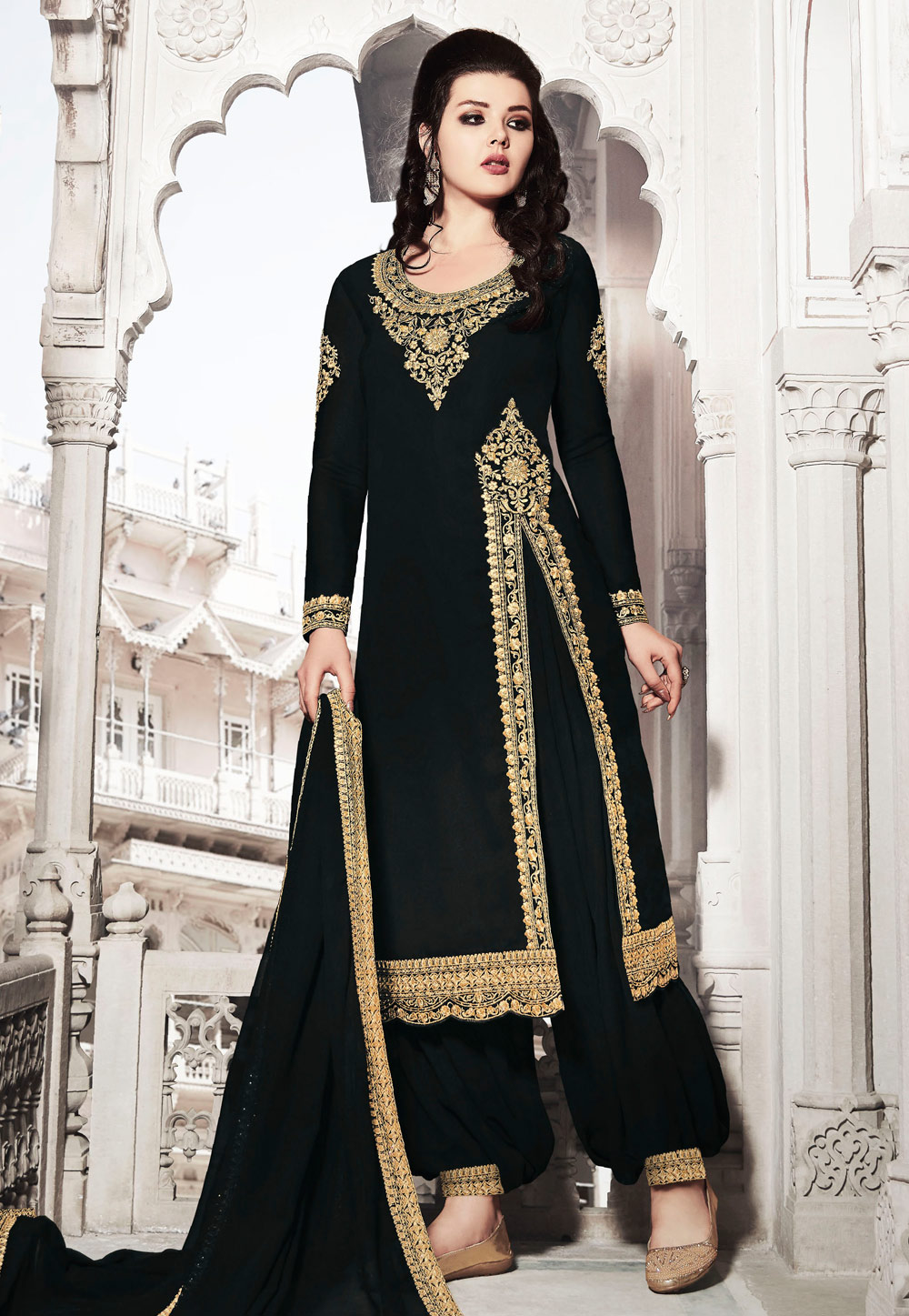 Black Faux Georgette Pakistani Style Suit 200565