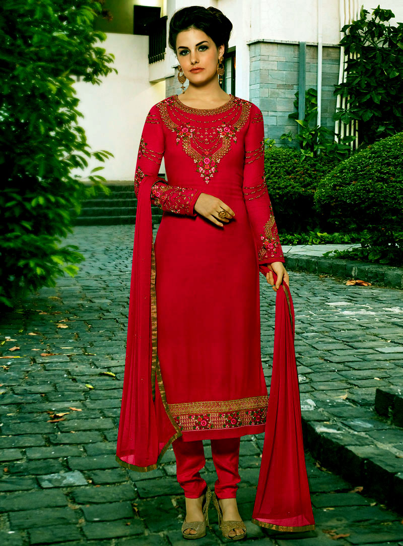 Red Georgette Pakistani Style Suit 97422