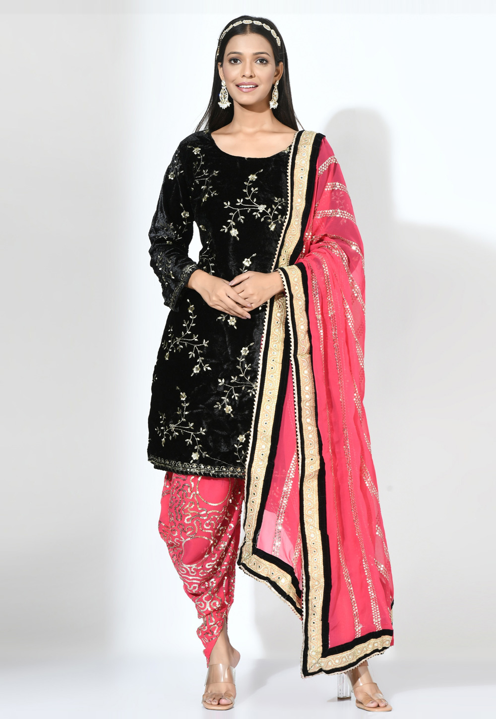 Black Velvet Readymade Punjabi Suit 274240