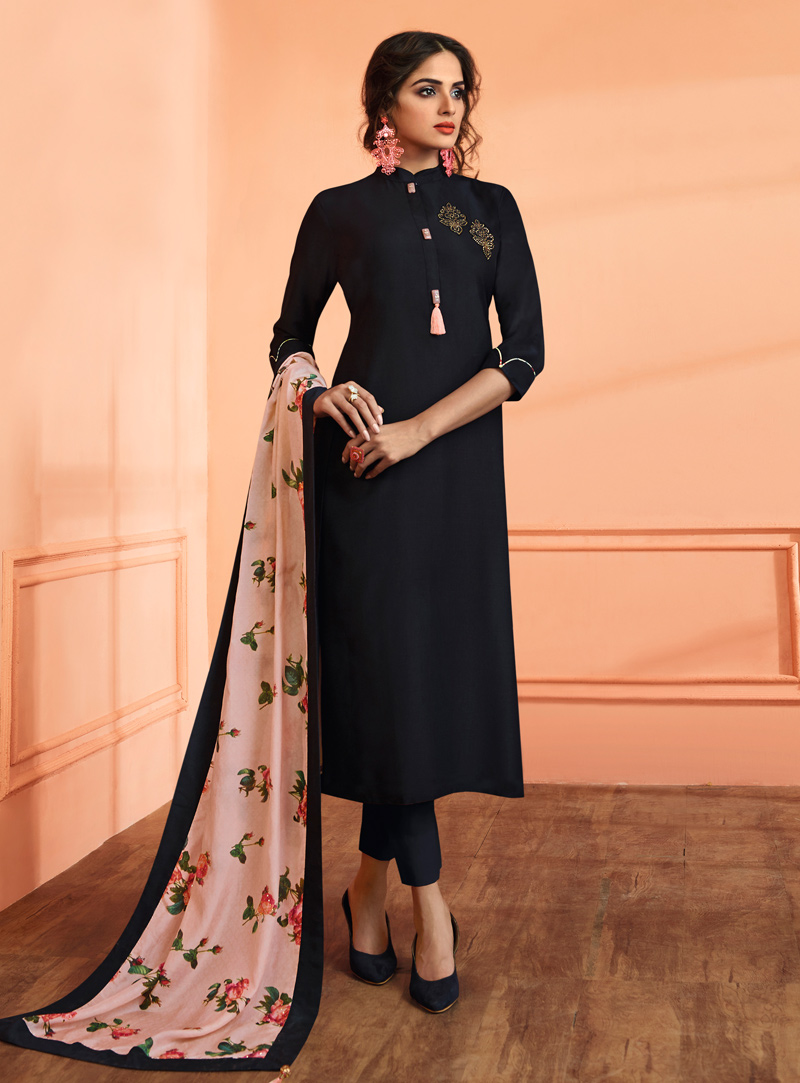 Black Silk Readymade Pant Style Suit 138989