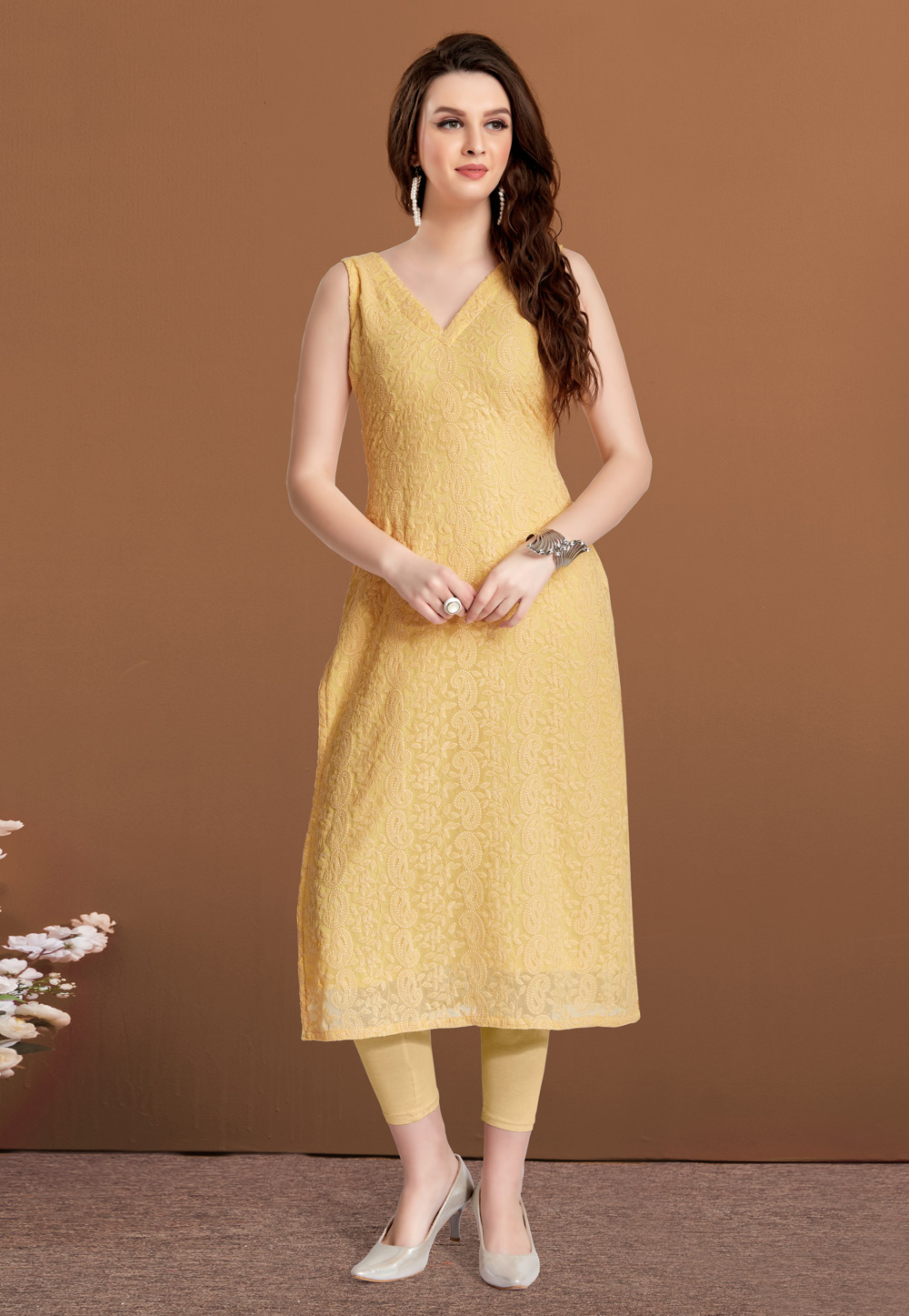 Shop Yellow Anarkali Kurti Party Wear Online at Best Price | Cbazaar