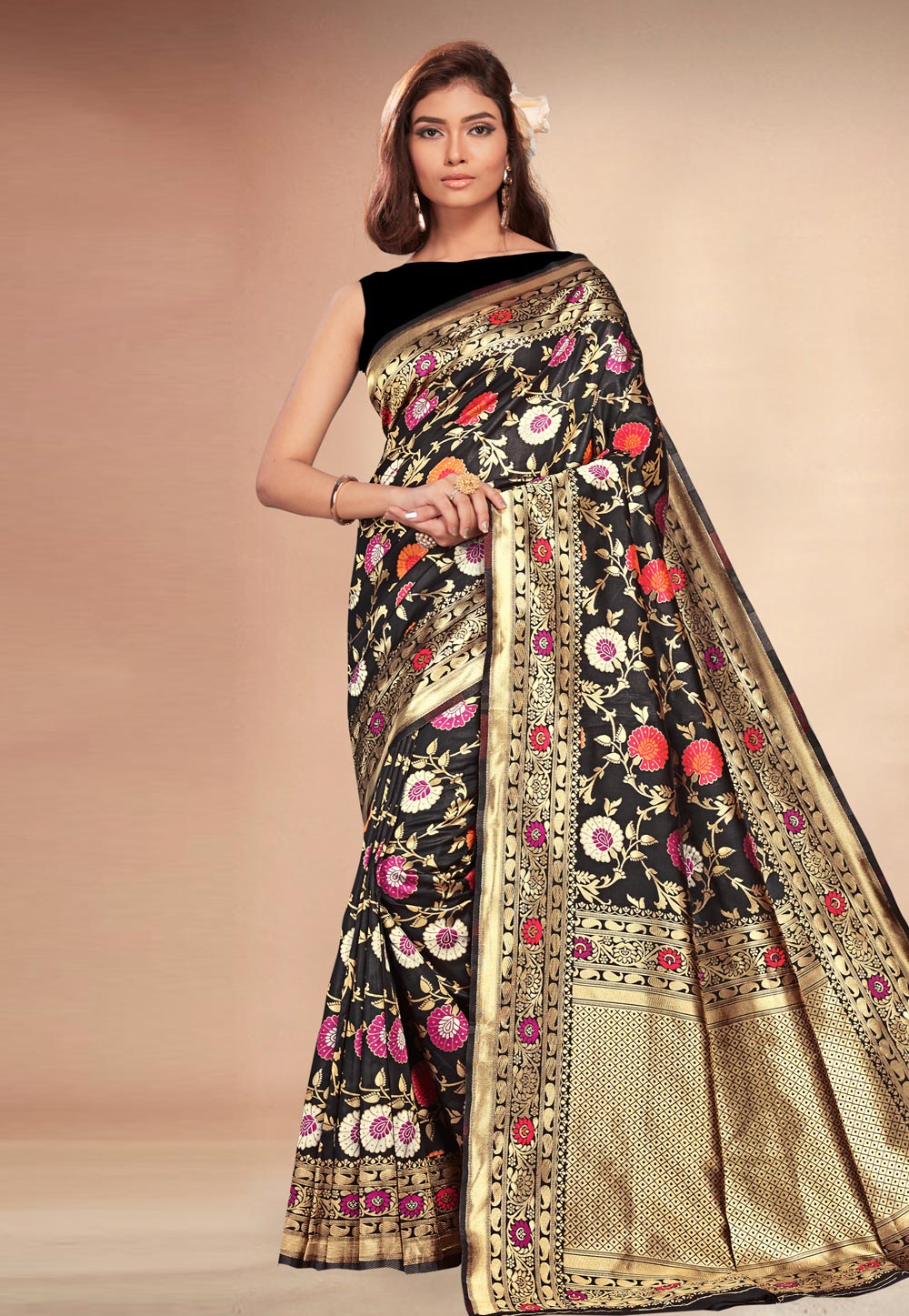 Black Banarasi Silk Festival Wear Saree 216936