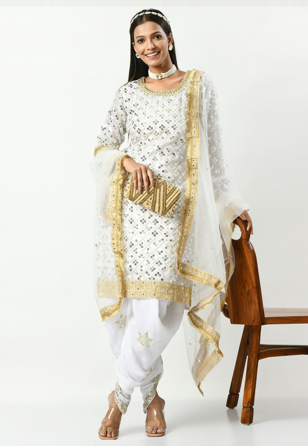 White Faux Georgette Readymade Punjabi Suit 274242