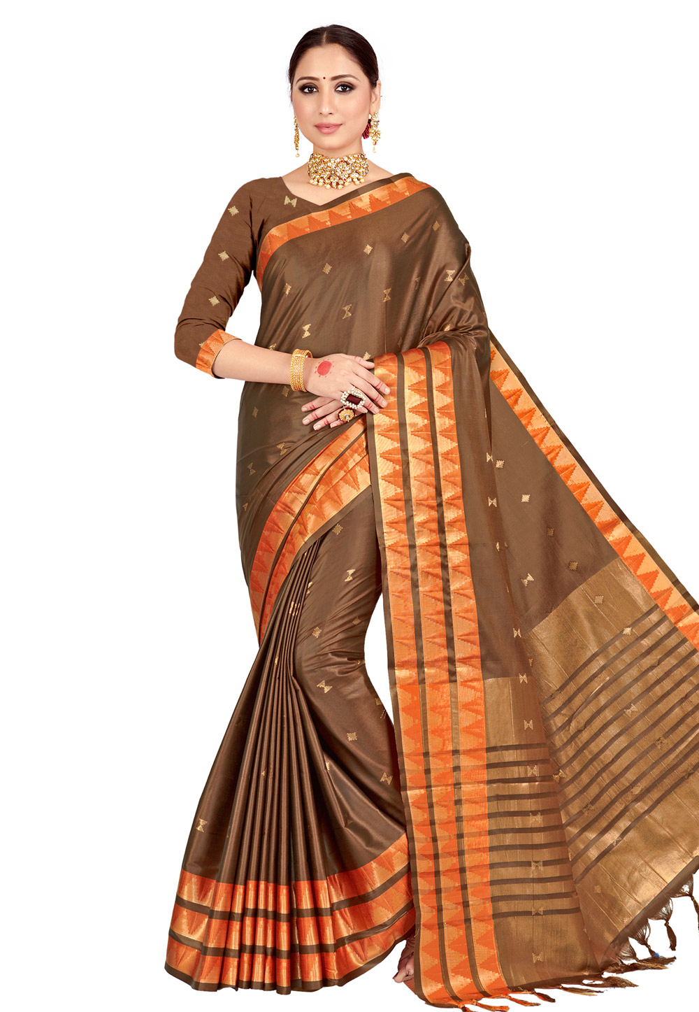 Brown Art Silk Saree With Blouse 207376