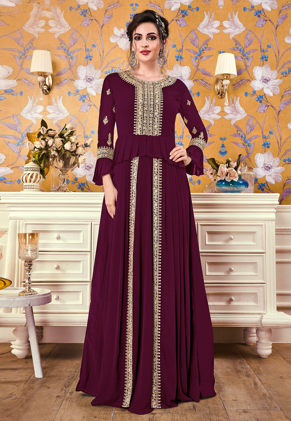 Purple Georgette Readymade Gown 202253