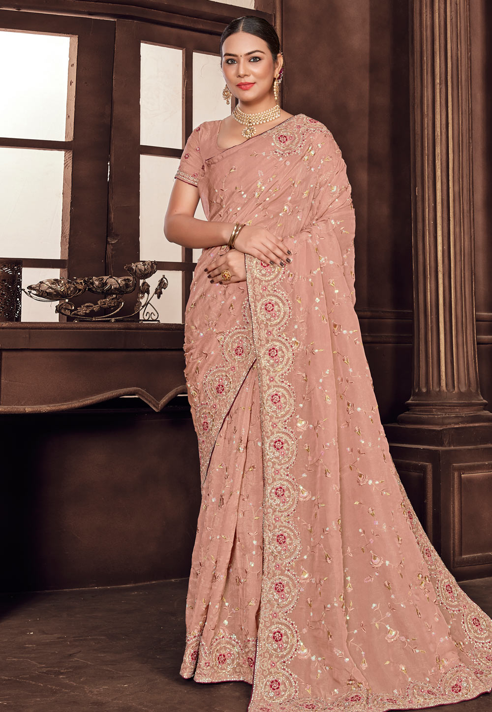 Peach Art Silk Saree With Blouse 267481