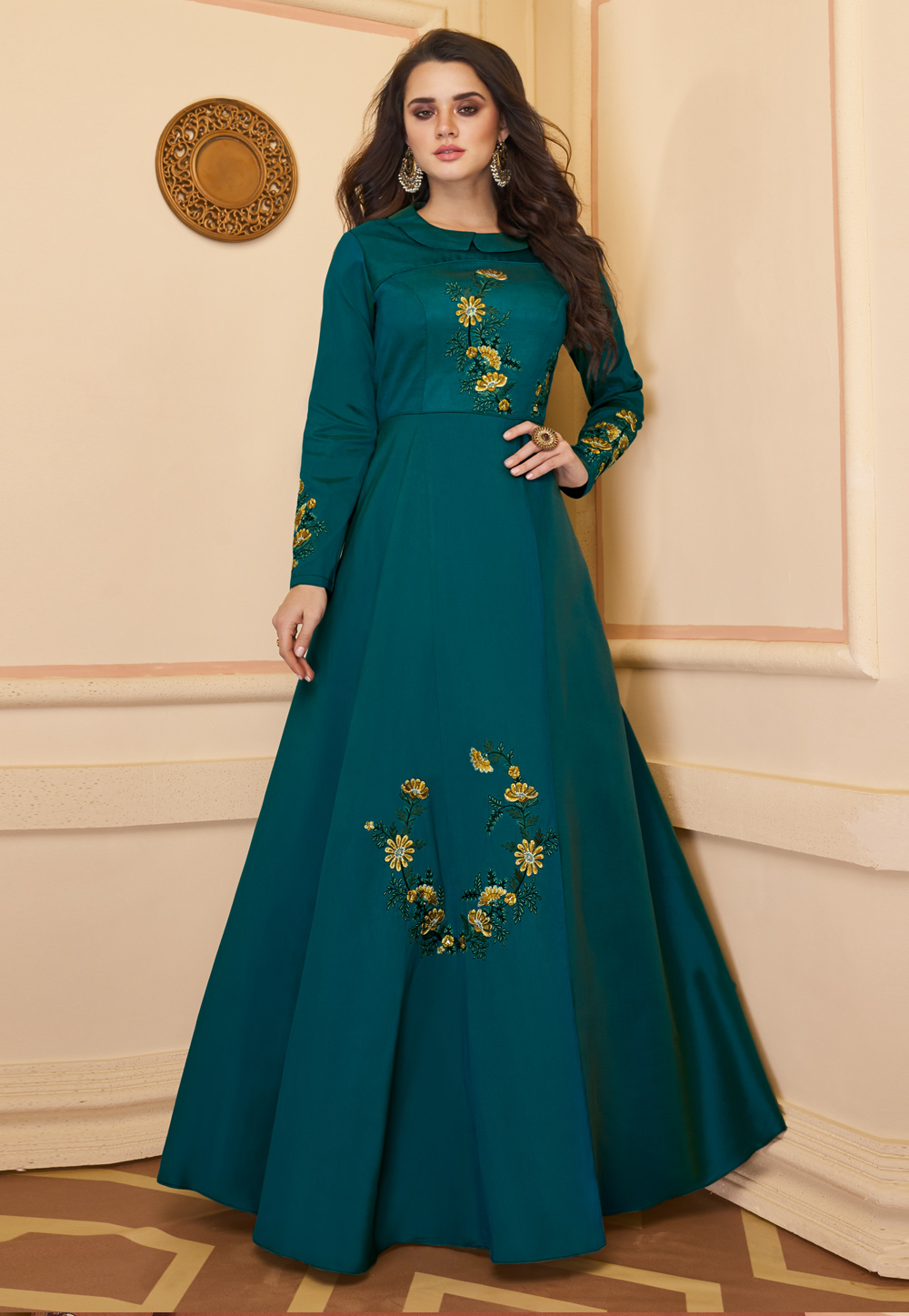 Blue Silk Readymade Party Wear Gown 210630