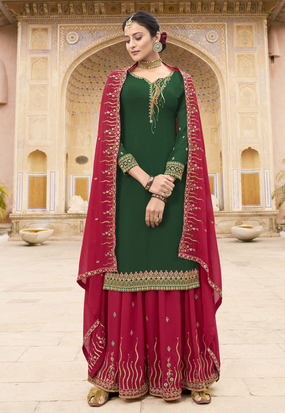 Green Georgette Kameez With Palazzo 198712