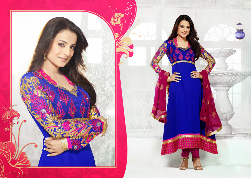 Ameesha Patel Blue Resham Work Bollywood Salwar Suit 32045