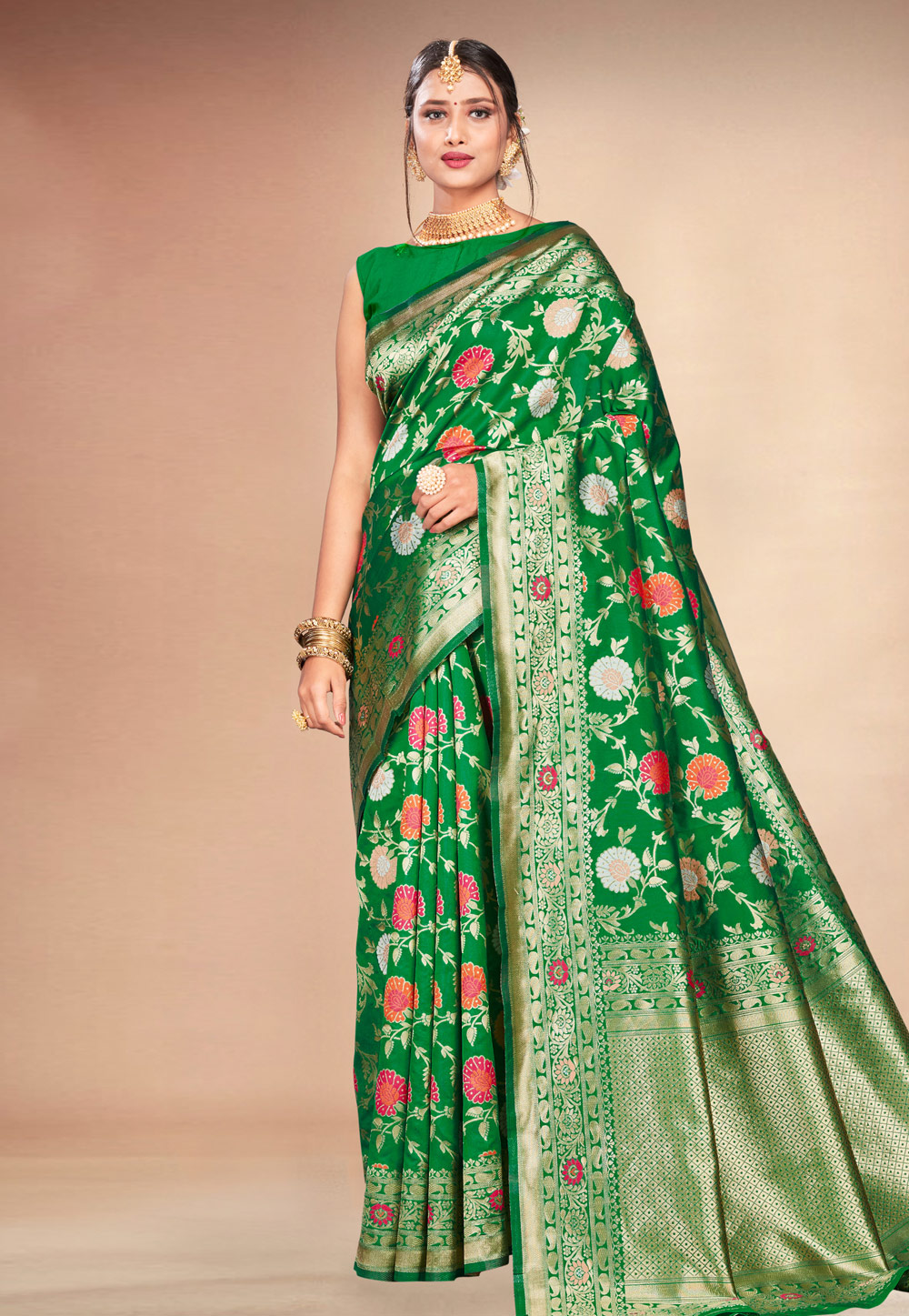 Green Banarasi Silk Festival Wear Saree 216938