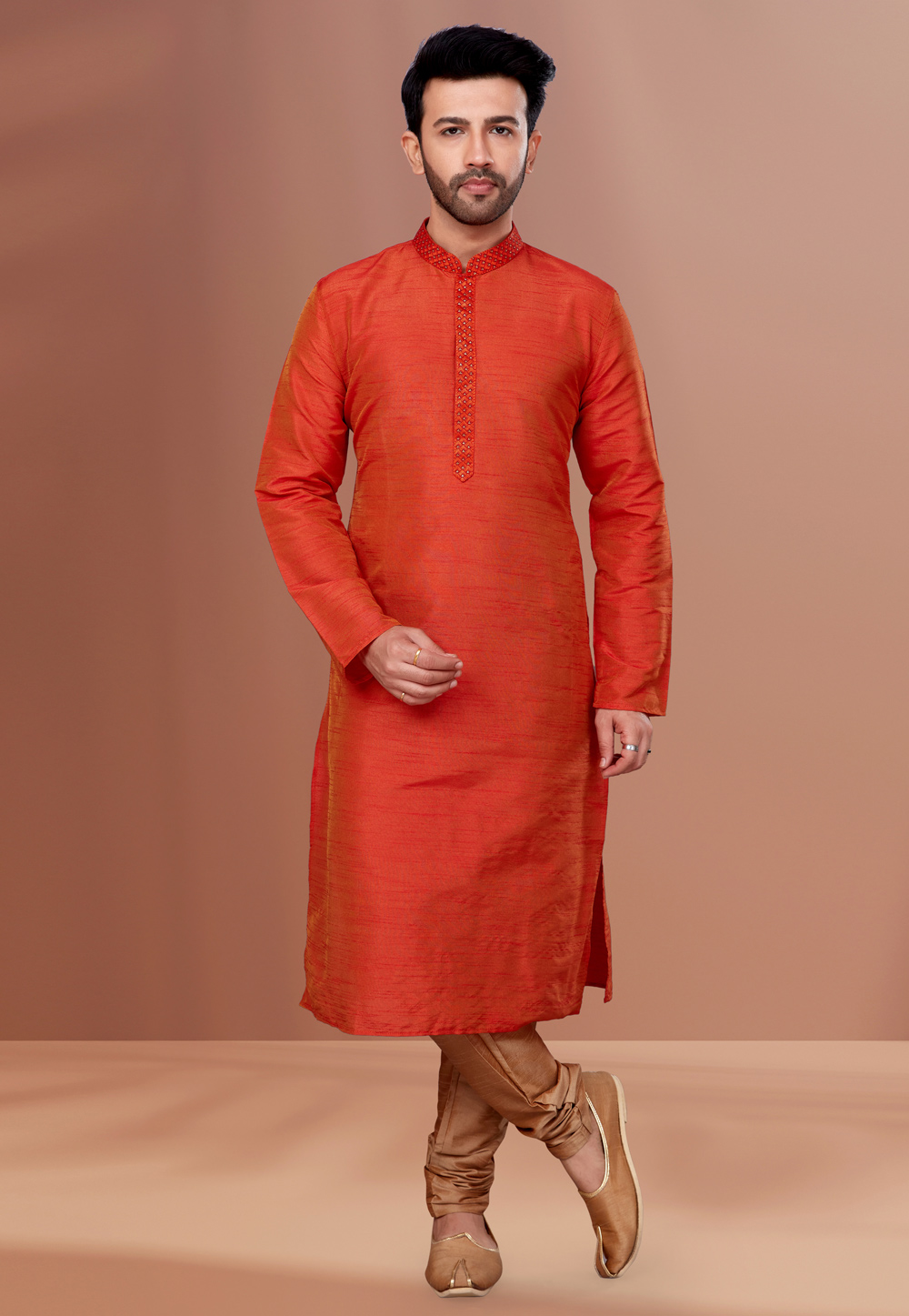Orange Banarasi Kurta Pajama 256799