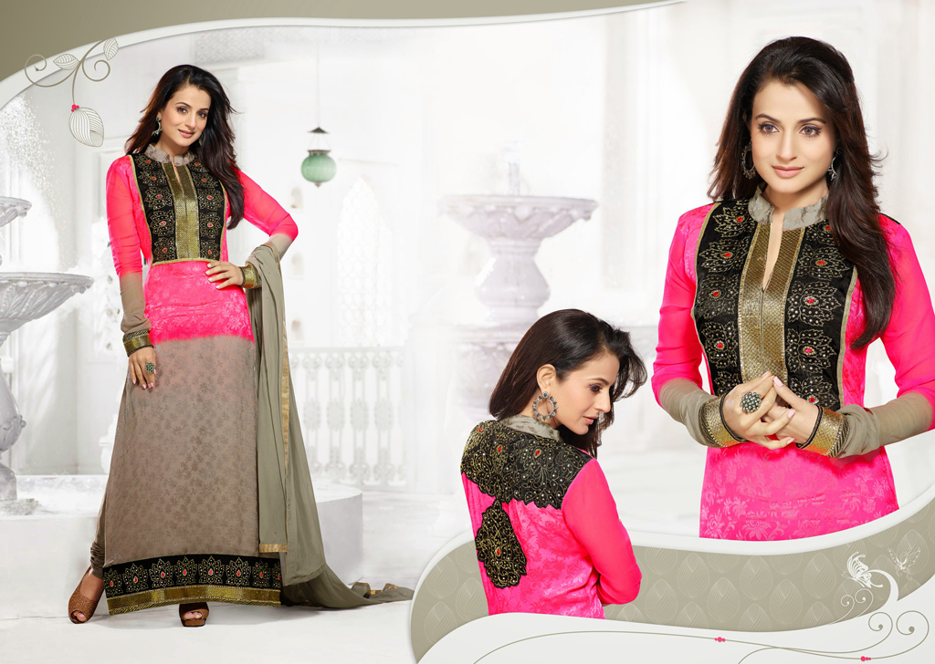 Ameesha Patel Pink and Grey Designer Salwar Suit 32055