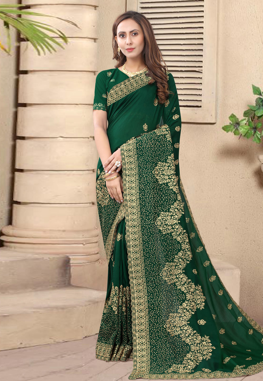 Green Silk Saree With Blouse 219695