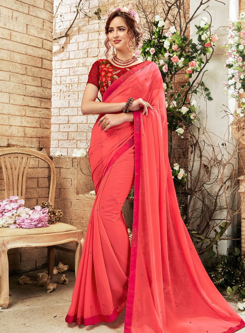 Pink Georgette Saree With Blouse 148054