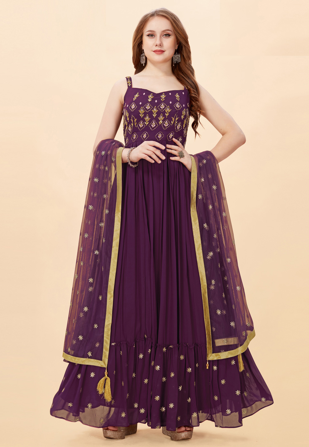 Purple Faux Georgette Abaya Style Anarkali Suit 246840