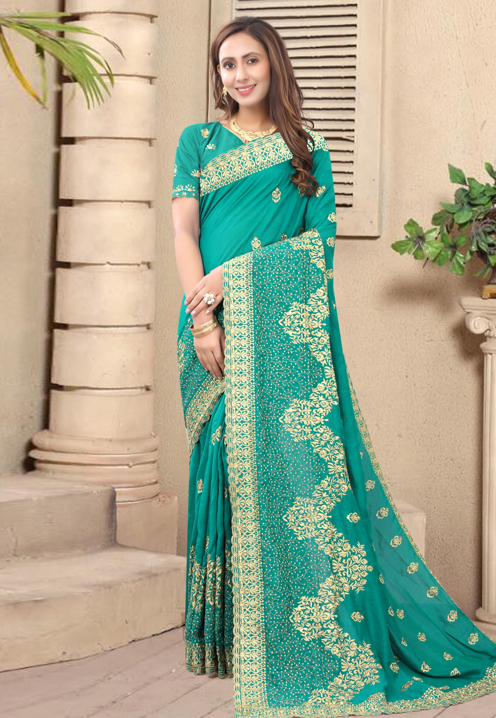 Turquoise Silk Festival Wear Saree 219697