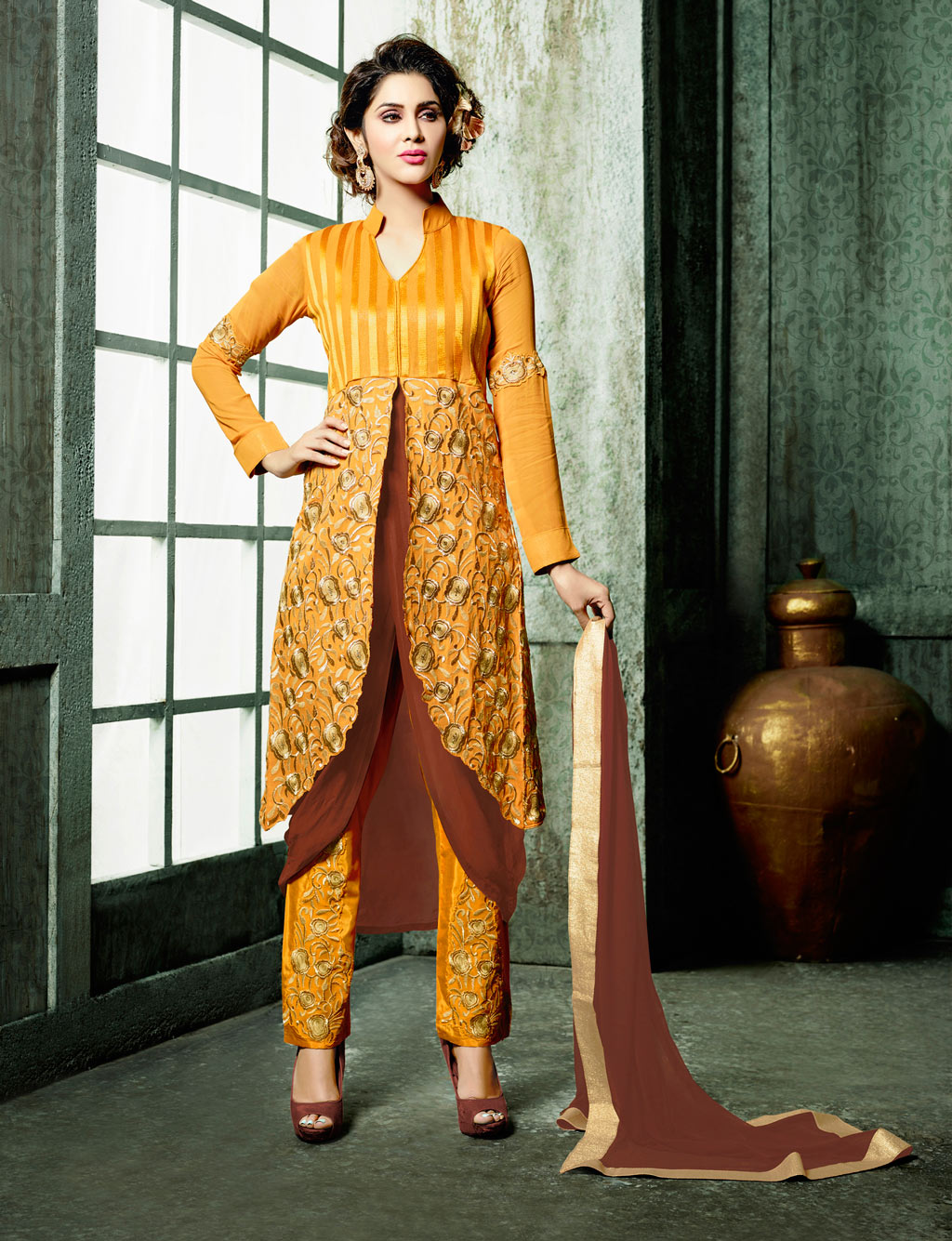 Yellow Faux Georgette Pakistani Style Suit 60512