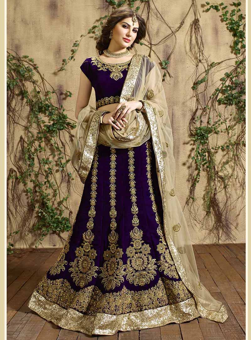 Purple Velvet Wedding Lehenga Choli 66441