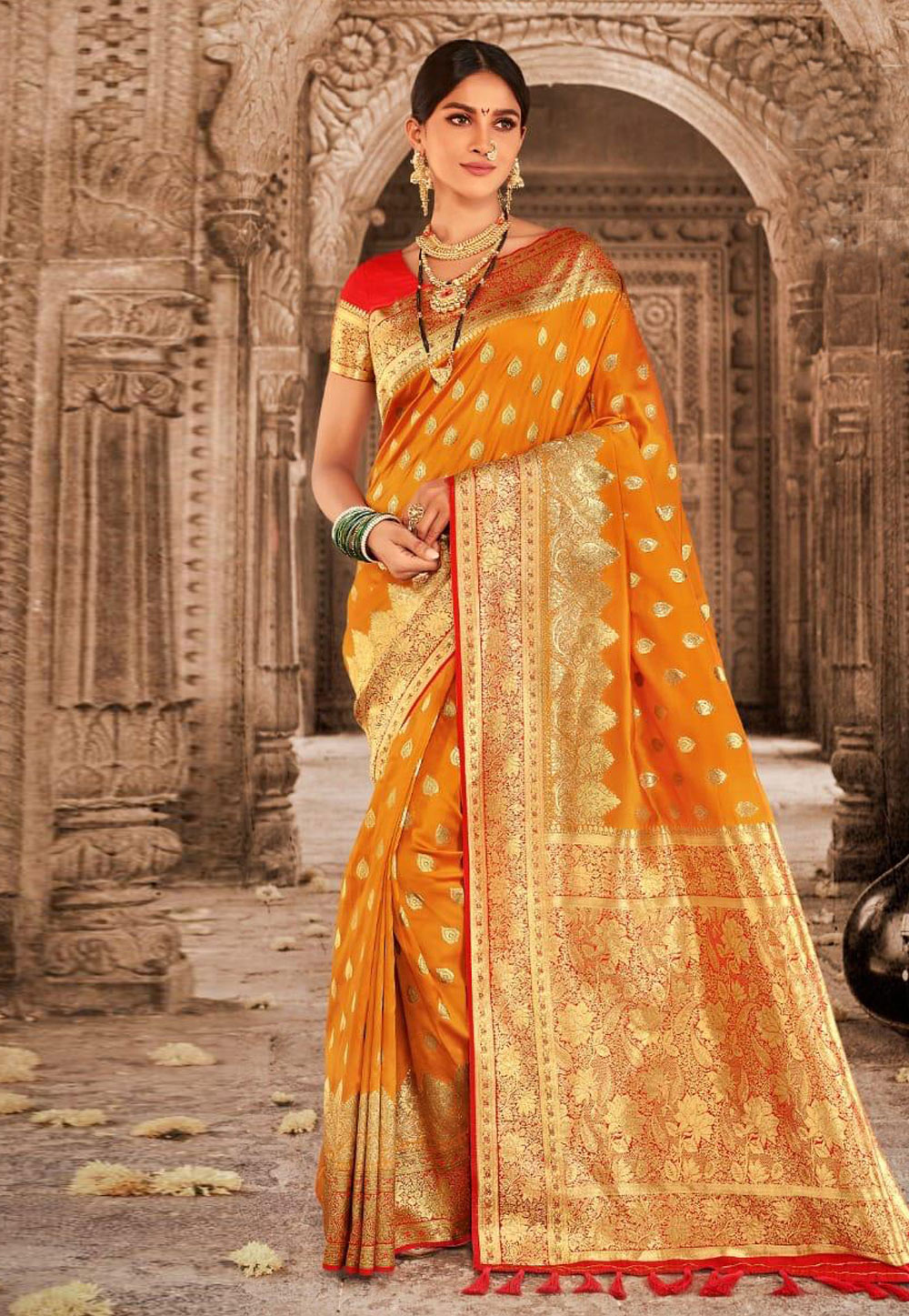 Orange Banarasi Silk Festival Wear Saree 230531