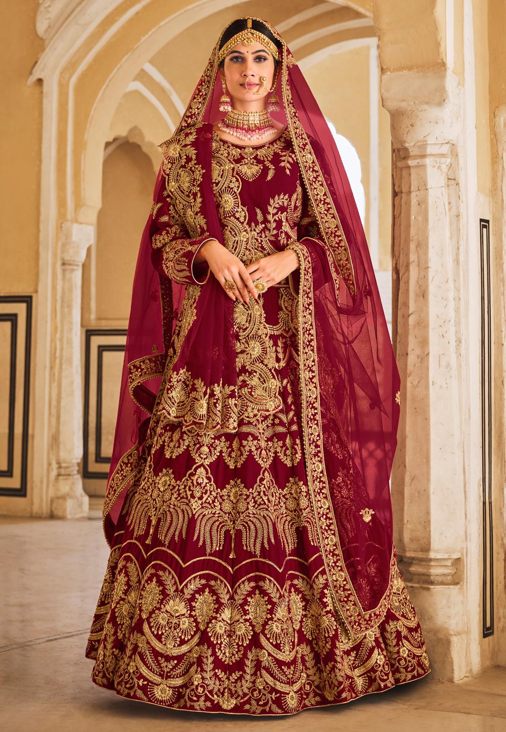 Maroon Colored Bridal Velvet material Lehenga Choli With Embroidery Work  HLC16 in Hubli at best price by 24 Fashion - Justdial