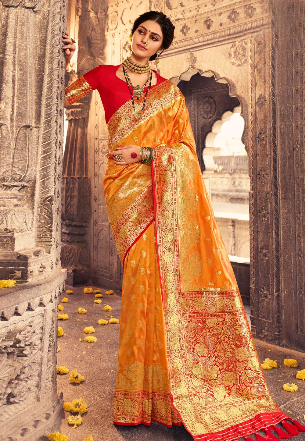 Orange Banarasi Silk Festival Wear Saree 230262