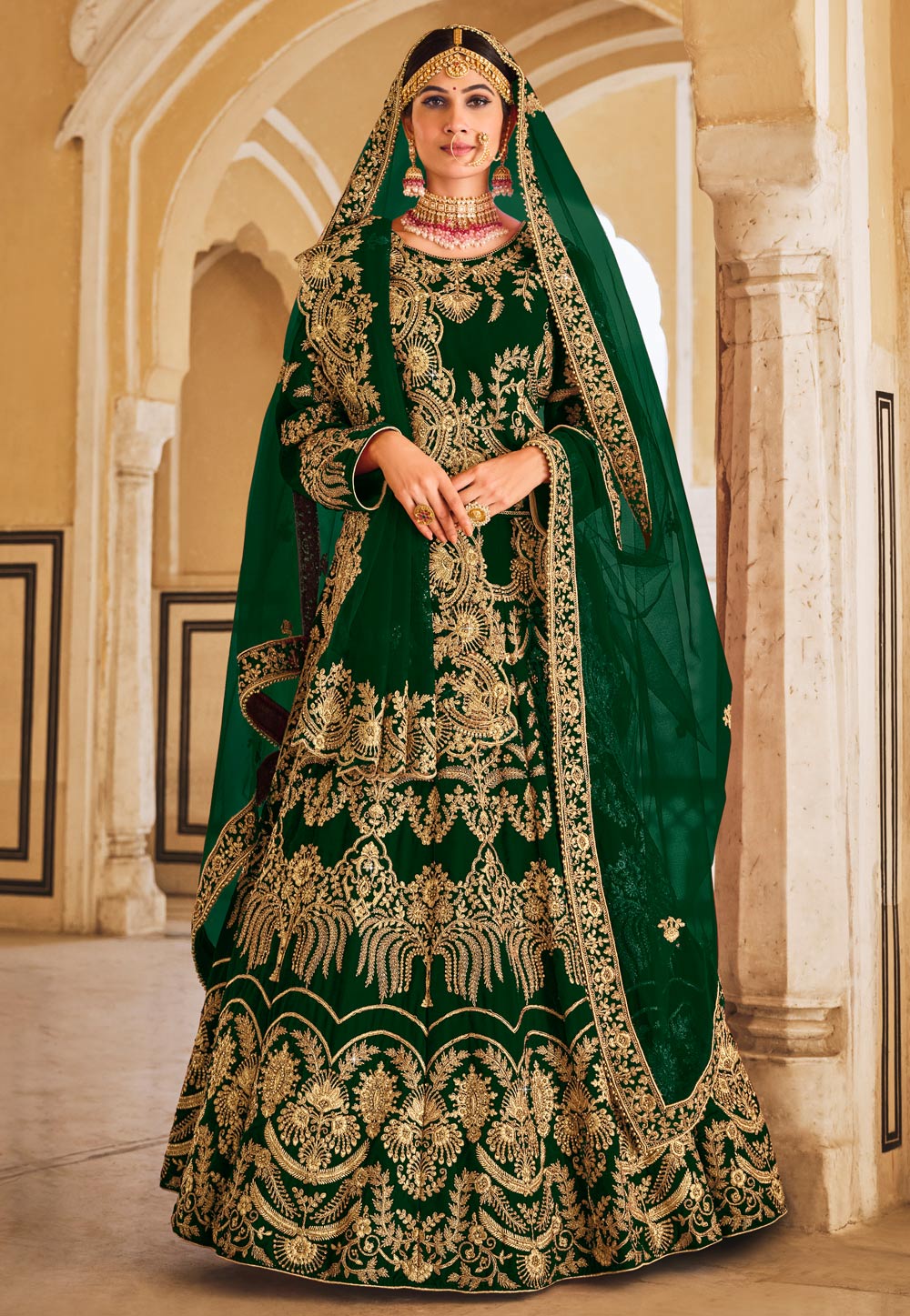 Mint green Bridal Lehenga and Green velvet sherwani – Ricco India
